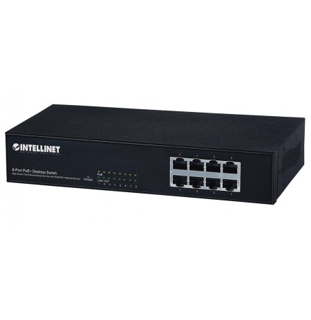 Intellinet 8-Port Fast Ethernet PoE+ Switch, 8 x PoE ports, IEEE 802.3at/af Power-over-Ethernet (PoE+/PoE), Endspan, Desktop,