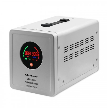 Qoltec 50716 Uninterruptible power supply Pure Sine Wave UPS | 500VA | 350W | constant phase | Grey