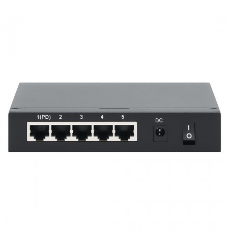 Intellinet 5-Port Gigabit Switch with PoE Passthrough, 4 x PSE PoE ports, 1 x PD PoE port, IEEE 802.3at/af Power-over-Ethernet