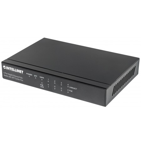 Intellinet 5-Port Gigabit Ethernet PoE+ Switch with SFP Combo Port, 4 x PSE Ports, IEEE 802.3at/af Power over Ethernet