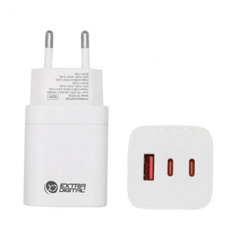 Kroviklis GaN 2x USB Type-C, USB Type-A: 65W, PPS