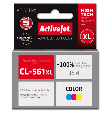 Activejet AC-561NX Printer Ink for Brother, Replacement Canon CL-561XL, Supreme, 18 ml, Color