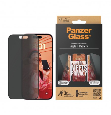 Apple iPhone 15 Ultra-Wide Fit Privacy Glass by PanzerGlass