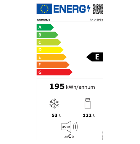 Gorenje | Refrigerator | RK14EPS4 | Energy efficiency class E | Free standing | Combi | Height 143 cm | Fridge net capacity 122