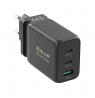 Tellur GaN 65W 3-port wall charger, 2xUSB-C + USB-A, EU,UK,US, black
