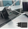 Tellur GaN 65W 3-port wall charger, 2xUSB-C + USB-A, EU,UK,US, black