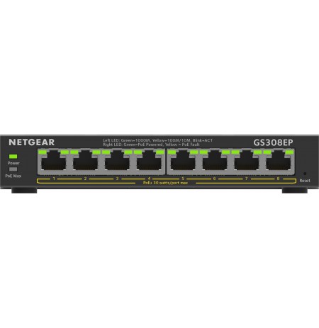 NETGEAR 8-Port Gigabit Ethernet PoE+ Plus Switch (GS308EP) Managed L2/L3 Gigabit Ethernet (10/100/1000) Power over Ethernet