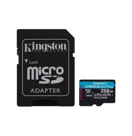 KINGSTON 256GB CANVAS GO! PLUS MICROSD CL10 UHS-I U3 W ADAPTER