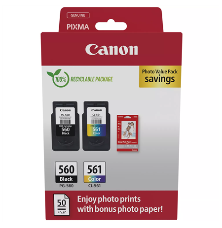 Canon Ink Cartridge + Photo Paper Value Pack | PG-560/CL-561 | Ink cartridge/Paper kit | Colour, Black