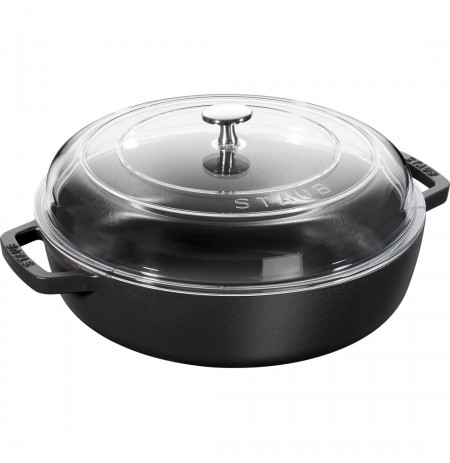 Staub Cast Iron Frying Pan with Two Handles and Lid - 28 cm, Black