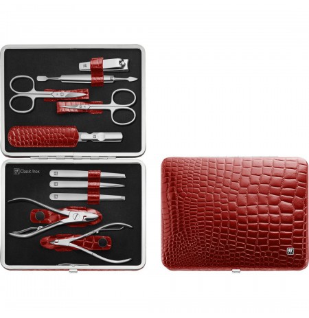 Zwilling Classic Inox Manicure Set – Leather Case, 10 Pieces - Red