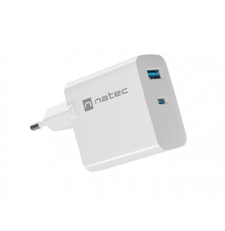 NATEC RIBERA GAN CHARGER 1x USB-A + 1x USB-C 65W WHITE