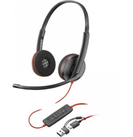 Poly Blackwire 3220 Stereo Laidinės ausinės, USB-C, USB-C/A Adapter, Juoda