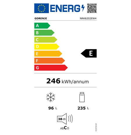 Refrigerator | NRK6202EW4 | Energy efficiency class E | Free standing | Combi | Height 200 cm | No Frost system | Fridge net cap