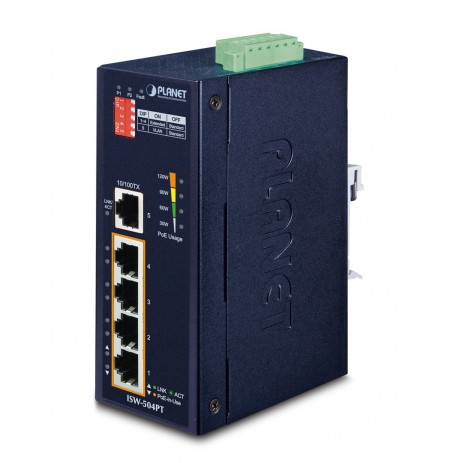 PLANET ISW-504PT network switch Unmanaged L2 Fast Ethernet (10/100) Power over Ethernet (PoE) Black