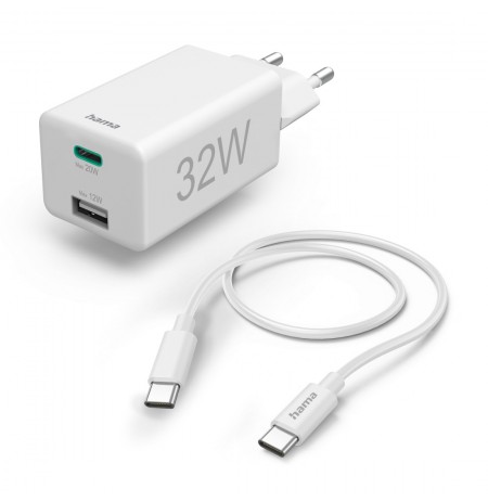 Hama 00201692 Quick Charger Mini 1X USB-C 32W, cable white