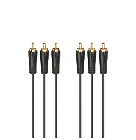 Hama 00205151 Audio/Video Cable, 3 RCA plugs - 3 RCA plugs, gold-plated 3m