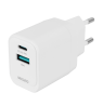 USB sieninis įkroviklis DELTACO, 1x USB-A 18 W, 1x USB-C PD 20 W, baltas/ USBC-AC154 / 1903153