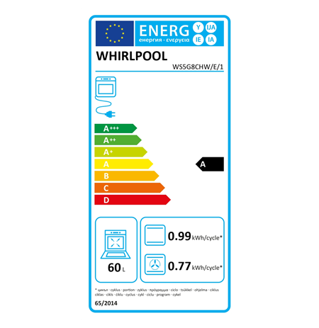 Whirlpool Cooker | WS5G8CHW/E/1 | Hob type Gas | Oven type Electric | White | Width 50 cm | LED | Depth 60 cm | 60 L