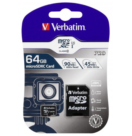 Verbatim microSDXC Pro 64GB Class 10 UHS-I incl Adapter