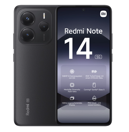 Xiaomi Redmi Note 14 | Midnight Black | 6.67 " | AMOLED | 1080 x 2400 pixels | Mediatek | Internal RAM 6 GB | 128 GB | Dual SIM 