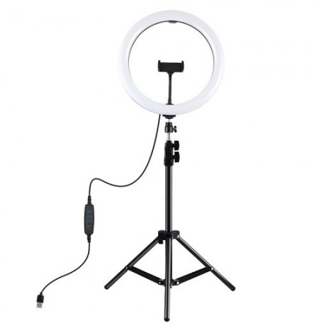 LED žiedinė lempa 30cm, su trikoju stovu iki 1.1m ir telefono laikikliu, USB