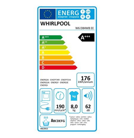 Whirlpool Dryer Machine with Heat Pump | W6 D84WB EE | Energy efficiency class A+++ | Front loading | 8 kg | LCD | Depth 65.6 cm