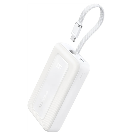 Anker Power Bank, Built-In USB-C Cable, 30W | A1688H21 | 10000 mAh | White