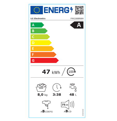 LG Washing Machine | F4X1008NWH | Energy efficiency class A | Front loading | Washing capacity 8 kg | 1400 RPM | Depth 56 cm | W