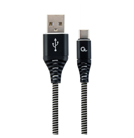 Cablexpert Premium cotton braided Type-C USB charging and data cable, 1 m | CC-USB2B-AMCM-1M-BW