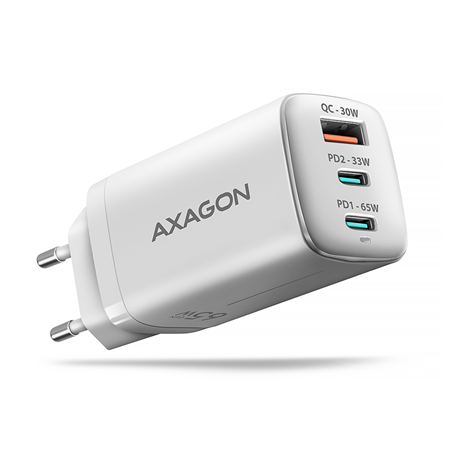 AXAGON GaN wallcharger 3x port (USB-A + 2x USB-C), PD3.0/PPS/QC4+/SFC2.0/AFC/SCP/FCP/Apple, 65W | ACU-DPQ65W