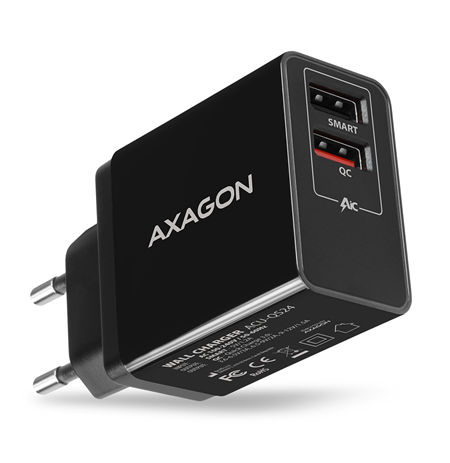 AXAGON Dual wallcharger 240V/2x USB port QC3.0/AFC/FCP and 5V-1.2A, 24W | ACU-QS24