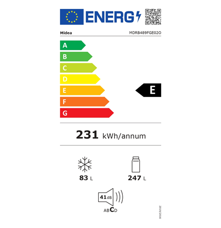 Midea Refrigerator | MDRB489FGE02O | Energy efficiency class E | Free standing | Combi | Height 201 cm | No Frost system | Fridg