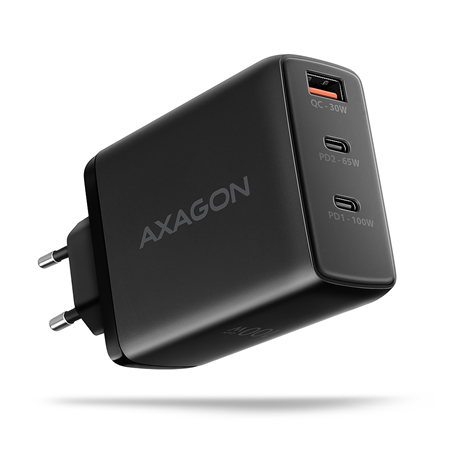 AXAGON GaN wallcharger, 3x port (USB-A + 2x USB-C), PD3.0/PPS/QC4+/SFC2.0/AFC/SCP/FCP/Apple, 100W | ACU-DPQ100