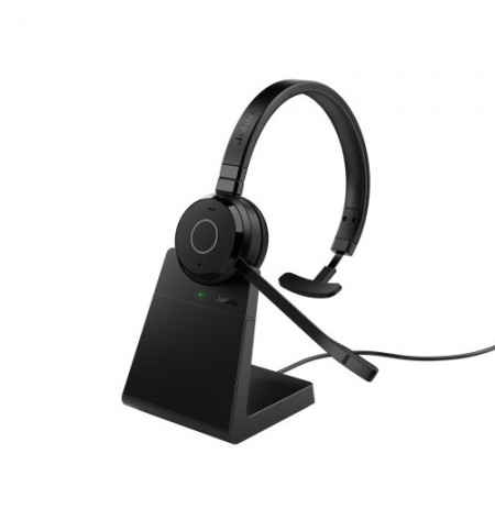 Jabra Evolve 65 TE MS Mono Link390a Belaidės ausinės, Bluetooth, USB-A, Charging Stand, Juoda