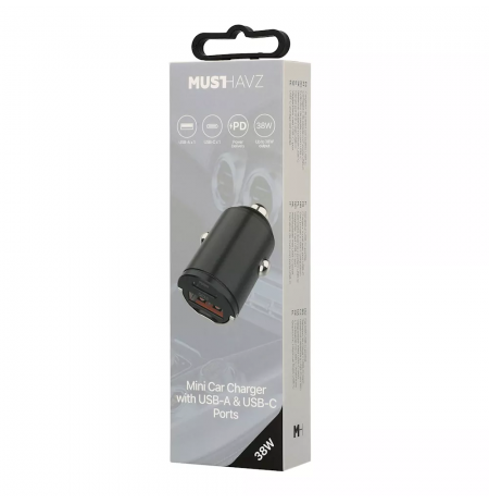 Car charger USB-A, USB-C 38W  by Musthavz Black