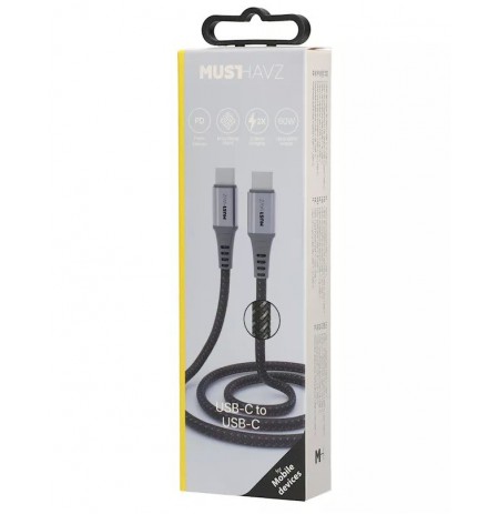 USB-C 2.0 to USB-C Nylon Cable 1m by Musthavz Black
