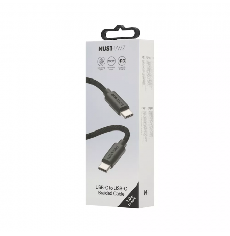 USB-C to USB-C Braided Cable 1.0 m 100W by Musthavz Black
