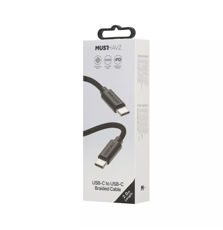USB-C to USB-C Braided Cable 2.0 m 100W by Musthavz Black