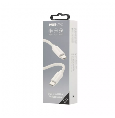 USB-C to USB-C Braided Cable 2.0 m 100W by Musthavz White