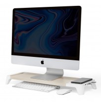 3-in-1 wooden monitor stand hub with fast wireless charging pad POUT EYES 8 White