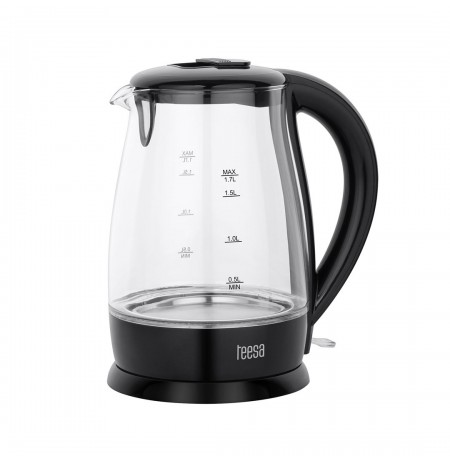 TEESA Electric Kettle, Glass, 2200 W, Black, 1.7 L