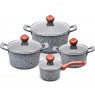 PROMIS Set of pots GRANITE, saucepan 16 cm, pots 20,24,28 brown handles