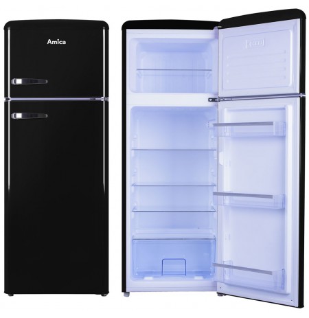 Fridge Amica RETRO KGC15634S (550 mm x 1440mm x 615 mm, 164 l, Class A++, black color)