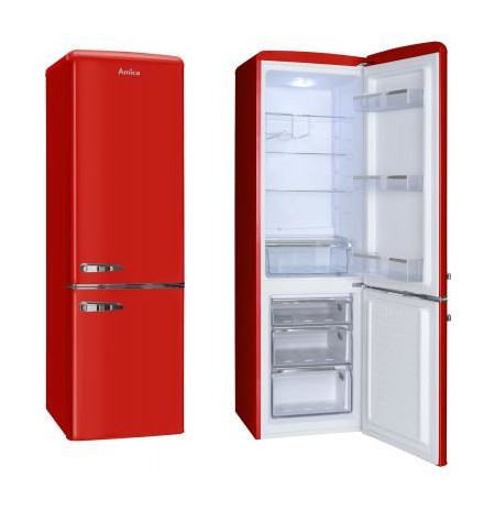 Fridge Amica Retro FK2965.3RAA (550mm x 1810mm x 615 mm, 181 l, Class A++, red color)