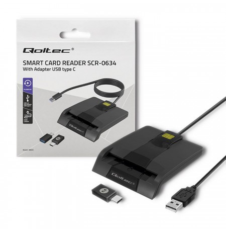Qoltec 50632 Intelligent Smart ID chip card reader SCR-0632 | USB type C