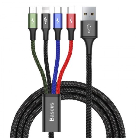 Cable Set supply Baseus CA1T4-B01 (USB - Lightning, Micro USB, USB type C , 1,2m, black color)