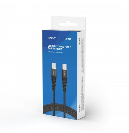 Savio CL-159 USB cable 1 m USB 2.0 USB C - USB C Black