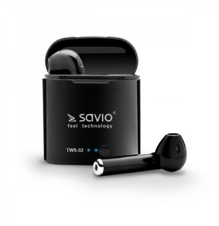 Headphones wireless SAVIO TWS-02 (in-ear, Bluetooth, wireless, with built-in microphone, black color