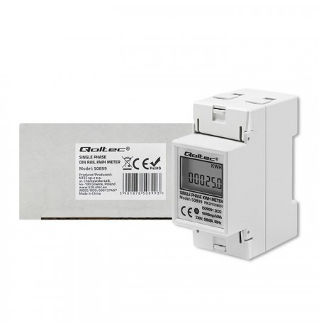 Qoltec 50899 Single phase electronic energy consumption meter | 230 V | LCD | 2P | DIN rail